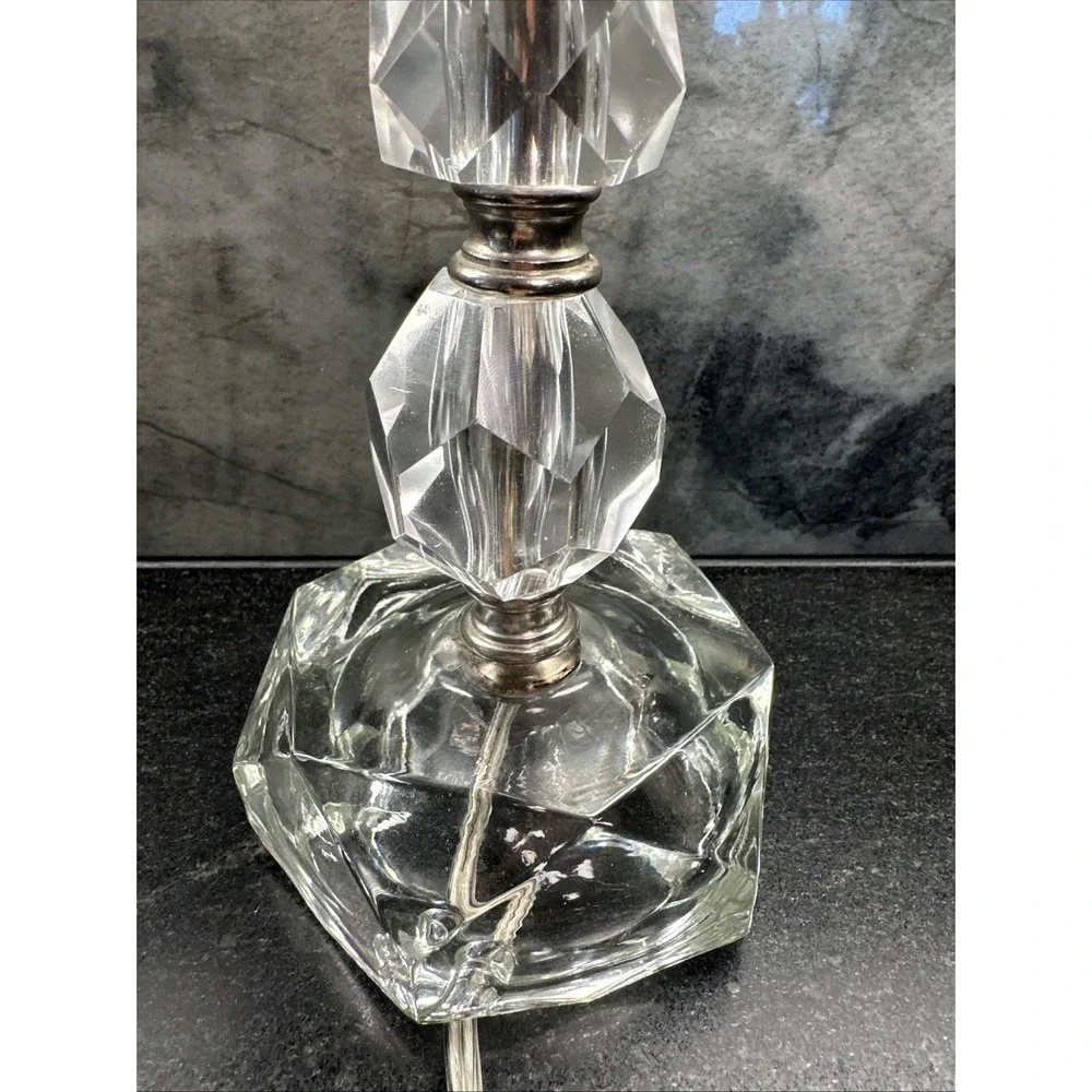 MCM 1950's Hollywood Regency Stacked‎ Leaded Crystal Boudoir Table Lamps Works